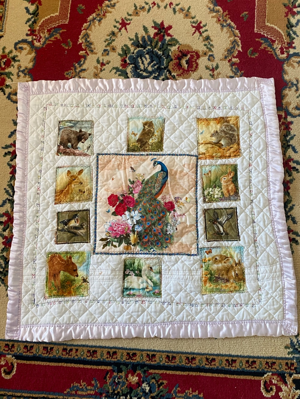 Vintage Quilted Baby Blanket with Animal Design